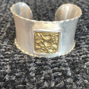 Rustic Cuff Silver and Gold Textured Bracelet